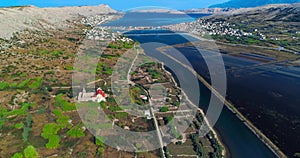 Aerial panorama of the historical saltern on island Pag