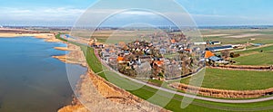 Aerial panorama from the historical village Gaast at the IJsselmeer in Friesland the Netherlands