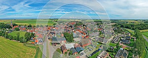 Aerial panorama from the historical village Holwerd near de Wadden Sea in Friesland the Netherlands