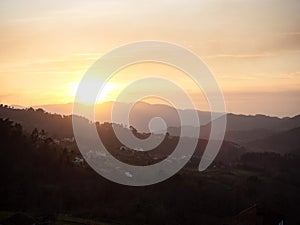 Aerial panorama of idyllic mountain village town Gave Melgaco Viana do Castelo Alto Minho Norte Region Portugal photo