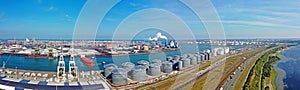 Aerial panorama from industry in the harbor from Rotterdam in the Netherlands