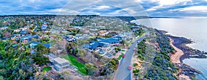 Aerial panorama of luxury residences at Mount Eliza.