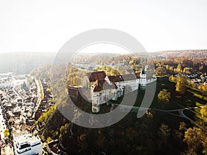 Aerial panorama of medieval Schloss Hellenstein castle in Heidenheim an der Brenz Baden-Wuerttemberg Germany Europe photo