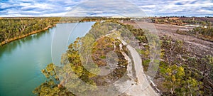 Aerial panorama of Murray River and dirt road. photo
