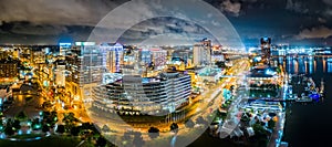 Aerial panorama of Norfolk, Virginia by night photo