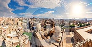 Aerial panorama of Old Cairo and Ibn Tulun Mosque, Egypt