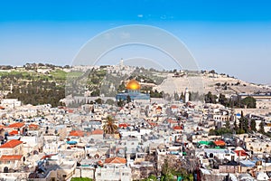 Aerial Panorama of the old city of Jerusalem, Israel