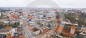aerial panorama of Olsztyn, The omnipresent greenery surrounds Gothic and Art Nouveau buildings and provides a pleasing