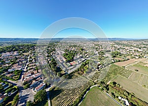 Aerial Panorama of Pertuis under a Summer Blue Sky: A Quintessential City in PACA, Luberon, Vaucluse,