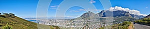 Aerial panorama photo of Camps Bay. Panorama photo of Cape Town, Western Cape, South Africa.