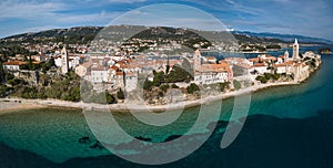 Aerial panorama picture of Rab city on the Rab Island, Croatia.