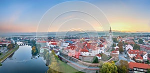 Aerial panorama of Pisek, Czechia