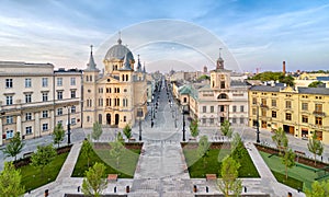 Aerial view of Plac Wolnosci in Lodz, Poland photo