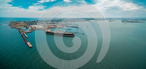 Aerial panorama of Port Phillip Bay near Williamstown, Melbourne, Australia.