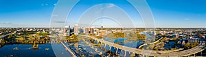 Aerial panorama print of Richmond Virginia 2023. View of city and James River