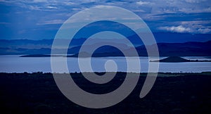 Aerial panorama of rain forest and lake in Nechisar National park, Ethiopia