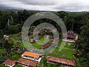 Aerial panorama of remote hindu temple Pura Luhur Besikalung balinese culture in Penebel Tabanan Bali Indonesia Asia