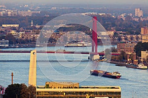 Aerial panorama of Rotterdam with Willemsbrug Bridge