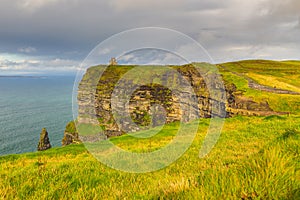 Aerial panorama of the scenic Cliffs of Moher in Ireland