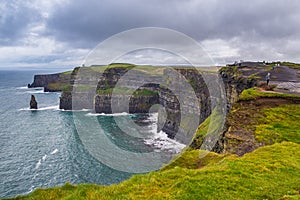 Aerial panorama of the scenic Cliffs of Moher in Ireland