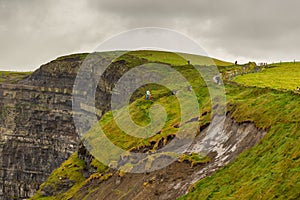 Aerial panorama of the scenic Cliffs of Moher in Ireland