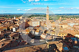 Aerial panorama of Siena, a beautiful medieval town in Tuscany Italy