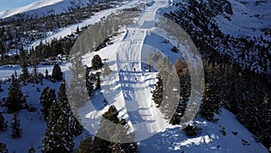 Aerial panorama of ski slope in High Tatras mountains