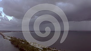 Aerial panorama storms approaching Miami hurricane overcast