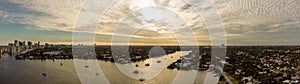 Aerial panorama sunset over Hollywood Lakes FL
