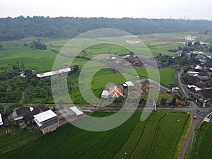 aerial panorama of terraced agrarian rice fields landscape in the city of Semarang