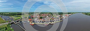 Aerial panorama from the traditional town Zoutkamp in the Netherlands