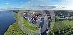 Aerial panorama from the traditional village Spakenburg in the Netherlands