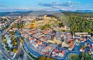 Aerial panorama of Trencin, a town in Slovakia