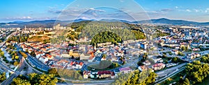 Aerial panorama of Trencin, a town in Slovakia