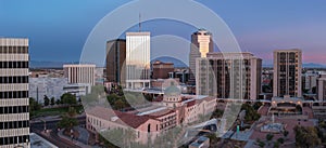 Aerial panorama of Tucson Arizona cityscape and Old Pima County Courthouse,