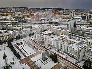 The aerial panorama of the Ulan-Ude downtown in Buryatia, Russia.