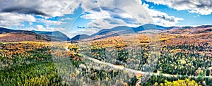 Aerial panorama US route 302 leading to Crawford Notch State park