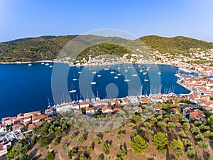 Aerial panorama of Vathy Ithaca Island in Greece