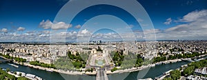 Aerial panorama view of Jardins du Trocadï¿½ro and La Defense at Paris