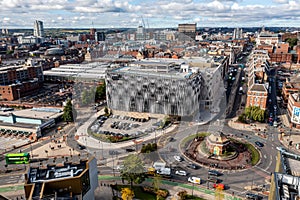 Aerial panorama view of Leeds city centre cityscape skyline