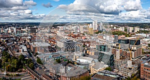 Aerial panorama view of Leeds city centre cityscape skyline