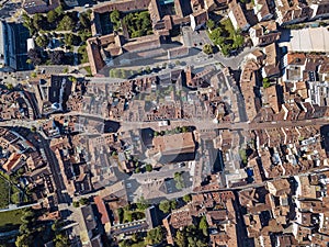 Aerial panorama view of the old Swiss town Schaffhausen