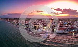 Aerial panorama view over the coastal town Paralia Katerini, near Katerini city in Pieria, central Macedonia, Greece, Europe