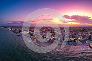 Aerial panorama view over the coastal town Paralia Katerini, near Katerini city in Pieria, central Macedonia, Greece, Europe