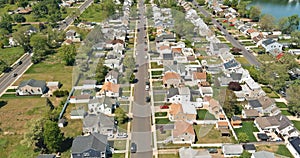 Aerial panorama view of the residential Sayreville town area of near lake from a height in New Jersey Middlesex County