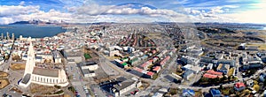 Aerial panorama view of Reykjavik city
