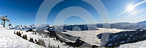 Aerial panorama view Salzburg Alps Schimitten mount Schmittenhoehe, Schmittenhohe, Zell am See Kaprun  Lake Zell, blue sky cloud photo