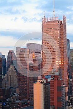 Aerial and panorama view of skyscrapers of New York City, Manhattan.