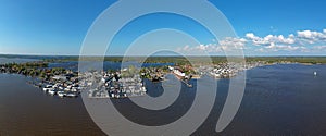 Aerial panorama from the village and harbor in Loosdrecht in the Netherlands