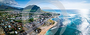 Aerial panorama of the west coast of Oahu island